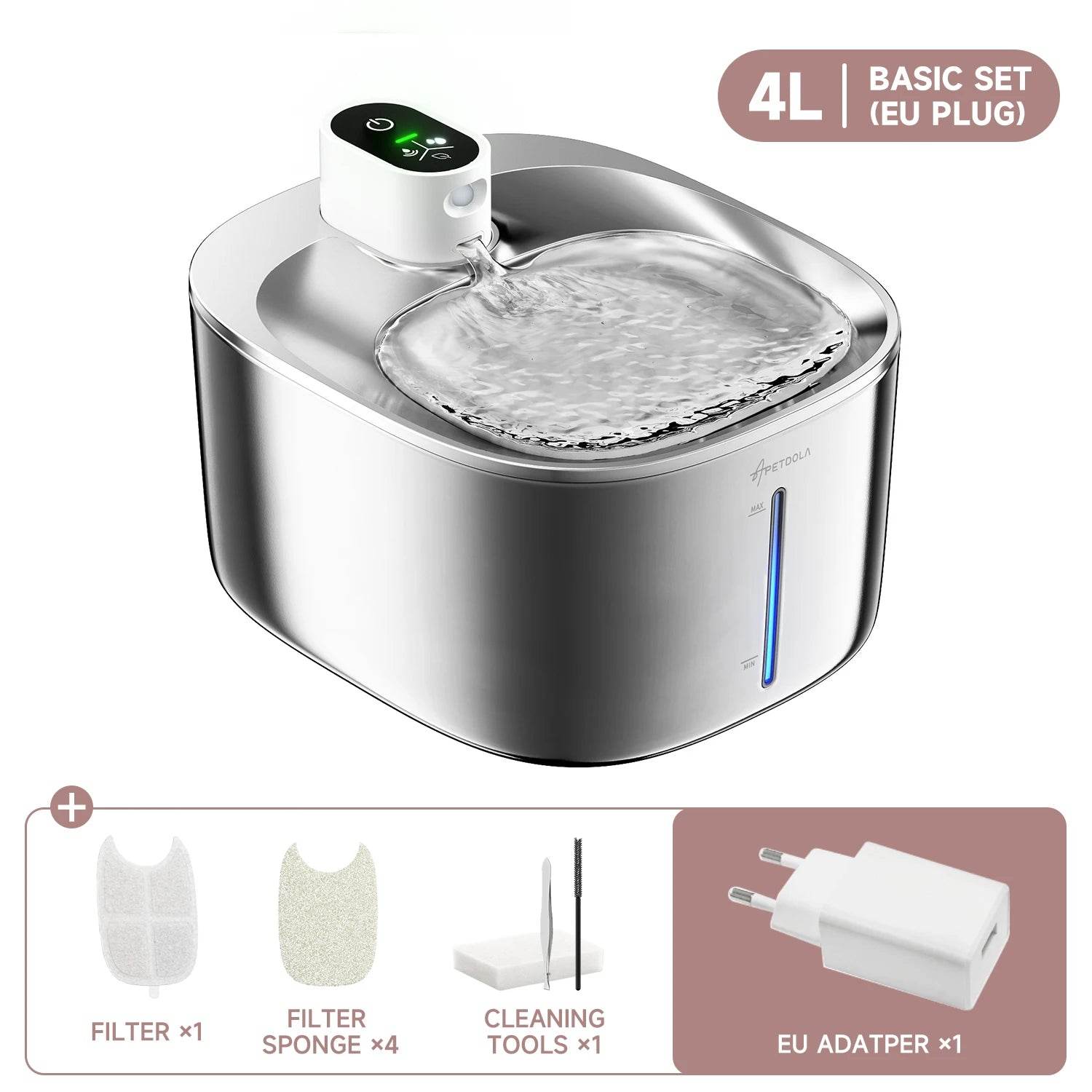 4L Wireless Pet Water Fountain | Auto Sensor, Stainless Steel