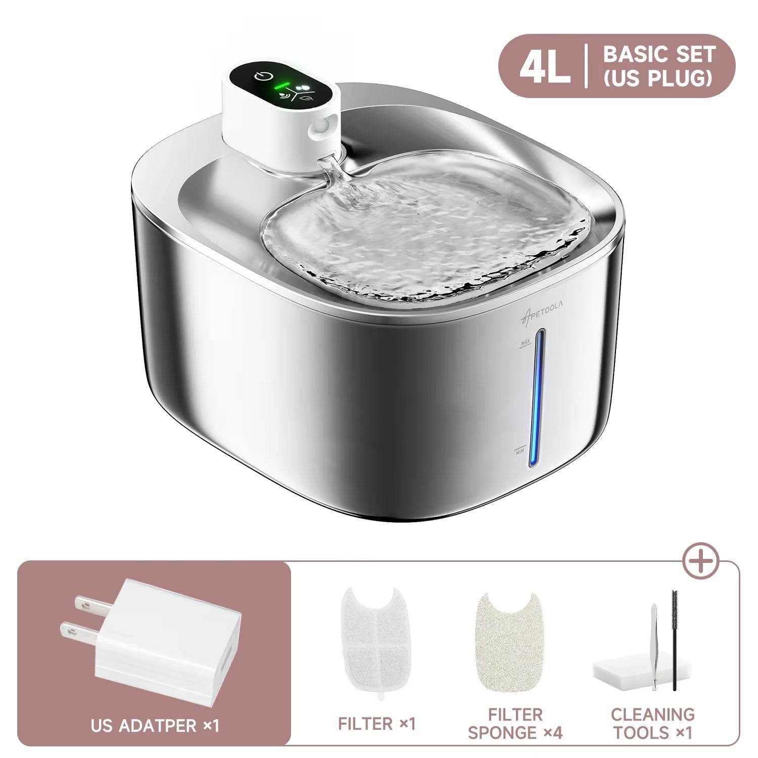 4L Wireless Pet Water Fountain | Auto Sensor, Stainless Steel
